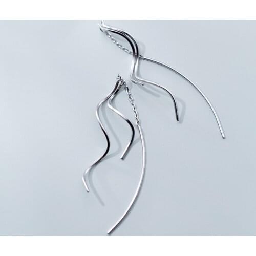 MloveAcc Simple Fashion 925 Sterling Silver Earrings for Women Wave Tassel Line Earrings Silver 925 Jewelry