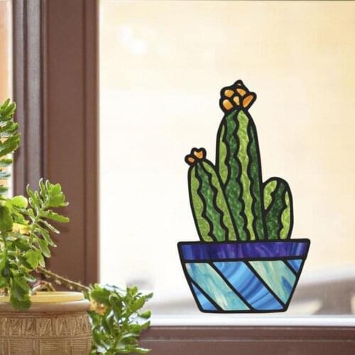 2021 New Arrivals!Potted Plant Panel Multi-color Opaque Stained Glass Style Potted Cactus Succulent Plants Window Decor for Home