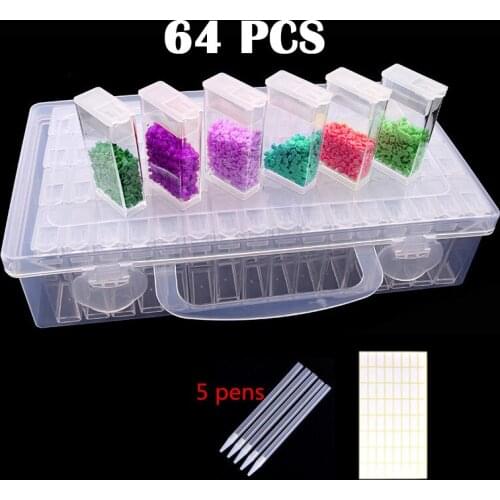 New Plastic Diamond Painting Accessories 64pcs Bottles Container Storage Box Diamant Painting Holder Daimond painting Box Pen