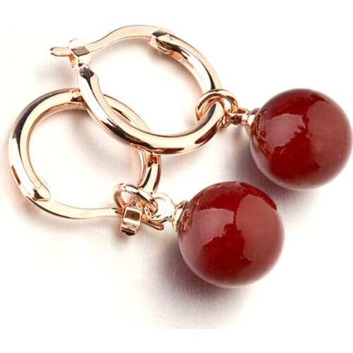 Ociki Vintage Rose Gold Color Dangle Earrings Red Simulated Pearl for Women Girls Gift Drop Shipping Fashion Jewelry Wholesale