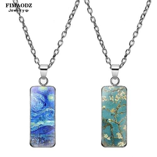New Starry Night Van Gogh Necklace for Men Women Sunflower Art Painting Glass Photo Pendant Jewelry Souvenirs
