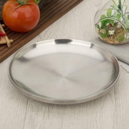 Thicken Stainless Steel Flat Dish BBQ Serving Plate Snack Platter Dish