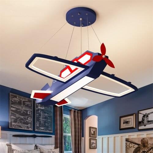 Cartoon Blue Plane Pendant Lights Children Room Bedroom Decoration Lamps Aircraft Shade Hanging Lights Boy Living Room Lighting