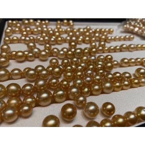 On Sale Round 8-9mm Small Blemishes Nature Sea Water Phillipine Origin Dark Gold Golden Pearls Loose Pearl Beads