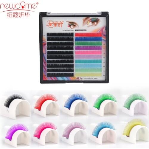 NEWCOME 20 Rows Half Black/Colors Individual Eyelash Extensions Silk Mink Eye Lashes 0.07mm C/D False Eyelashes makeup Tools