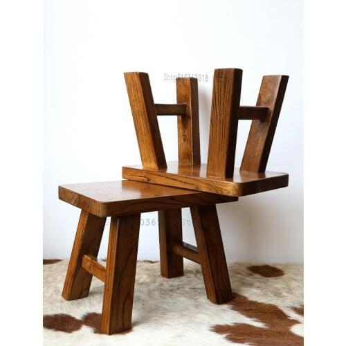 Old Elm Furniture Short Wear Shoe Changing Stool Solid Wood Bench Home Log Square Coffee Table Stool Modern Minimalist Small Sto