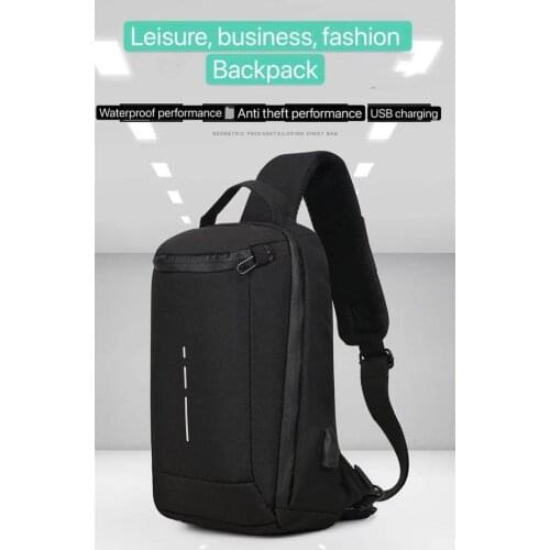 Single Shoulder Bag Mens Leisure Black Large Capacity Messenger Bag Water-Proof Oxford Chest Package USB Outdoor Small Backpack