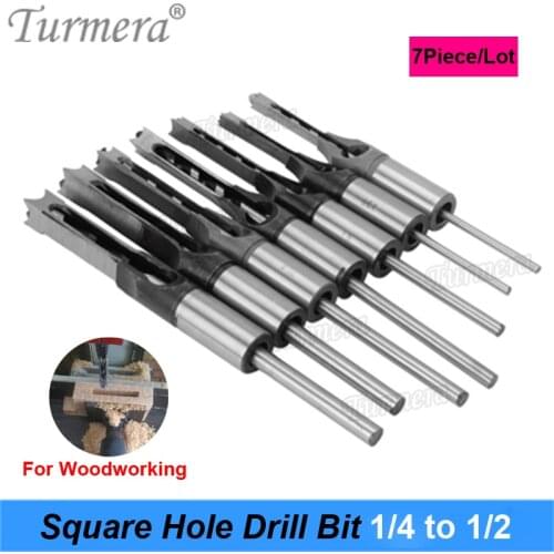 Square Hole Drill Bit 1/4 to 1/2 45 Steel Mortising Drilling Woodworking Tools for Drill Square Opening Screwdriver 7PCS Turmera