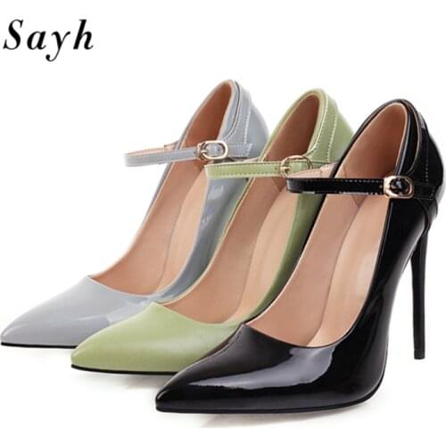 Women Classic Pumps Office Lady Stilettos Female High Heel Shoes Patent Leather Fashion Ankle Strap /Slip On Sandals Shoes