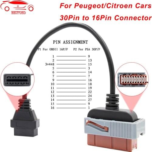 For Peugeot/Citroen Car Extension cable For PSA 30 pin OBD 2 OBD2 Connector ODB2 Lexia3 diagbox Car Diagnostic Auto Scanner Tool