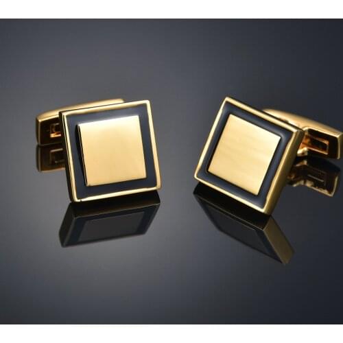 High Quality Black Line Square French Cufflinks Gold Color Cuff Links for Mens Luxury Gemelos Bouton Manchette Jewelry Cufflink