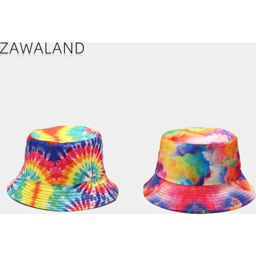 Zawaland New 3D Print Pattern Fisherman Hat Color Tie-Dye Double-Sided Basin Caps Men Women Summer Outdoor Wide-Brimmed Sun Hats