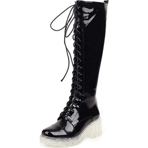 Autumn winter knee boots Genuine leather women boots Crystal high-heeled Lace-up fashion boots Cow leather boots Women shoes
