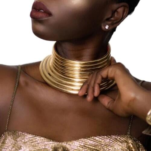 Lalynnlys Punk Exaggerated Chunky Choker Necklaces For Women Gold Color Fashion Indian Leather Collar Necklaces Fashion Jewelry