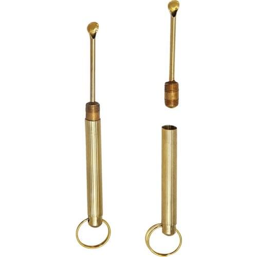 Gold Brass Snuff Spoon Sniffer Snorter Powder Hoover Hooteer Metal Snuff Tobacco Pipe Shovel Key Chain Pocket Size