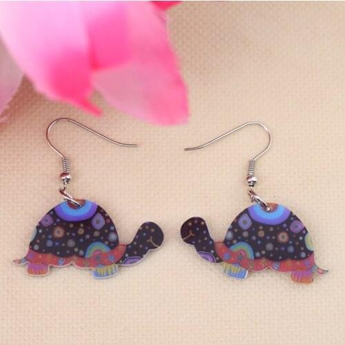 1 pair turtle cute lovely printing drop earrings acrylic new 2014 design spring/summer style for girls woman jewelry