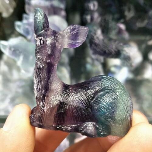 1pcs Crystal craft cute crystal animal colorful fluorite deer crystal healing specimen crystal stones and minerals