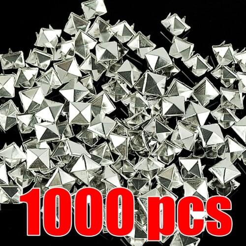 1000Pcs Vintage 10mm Pyramid Metal Spike Square Studs Decorative Rivet For Leather Punk Bag Clothes Craft Silver Color Wholesale