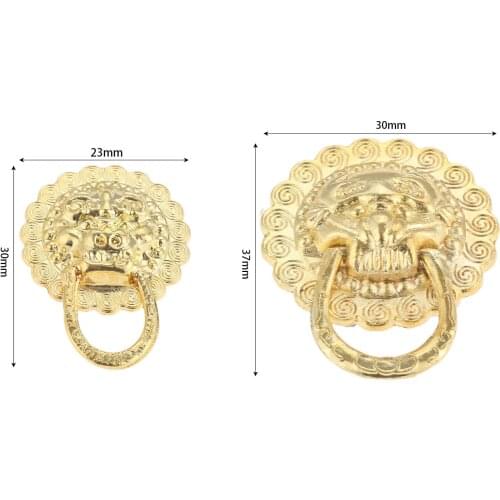 2Pcs Zinc Alloy Gold Furniture Handles Vintage Lion Head Cabinet Knobs and Handles Door Cabinet Drawer Pull Knob Ring