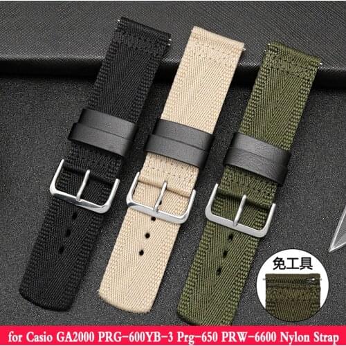 24mm Nylon Watch Band Strap for Casio GA2000 PRG-600YB-3 Prg-650 PRW-6600 Nylon Strap Waterproof Band Wristwatch Band Bracelet