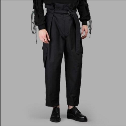 27-44 Men Pants Fashion Loose High Waist Belt Straight Trousers Gd Hairstylist Tide Pants Plus Size Singer Costumes 2020 New