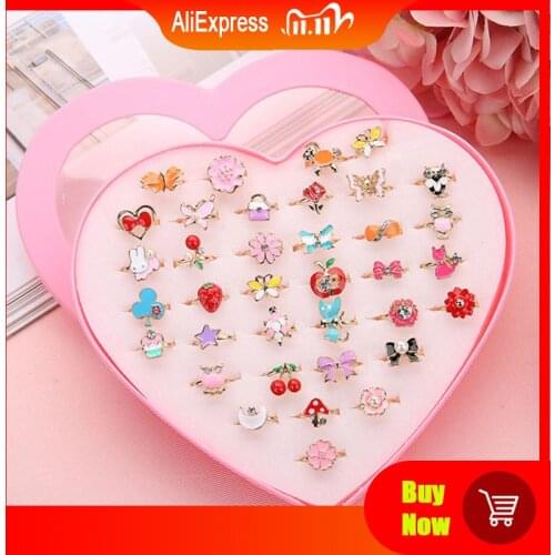 36pc Fancy Adjustable Cartoon Rings Party Favors Kids Girls Action Figures Toy Jewelry Adjustable Rings Children Kids Girls Gift