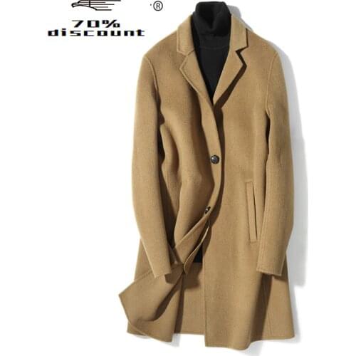AYUSNUE 2020 New Mens Wool Coat Double-sided Woolen Long Jacket Men Korean Autumn Winter Mens Overcoat Coats D-02-2823 KJ3022