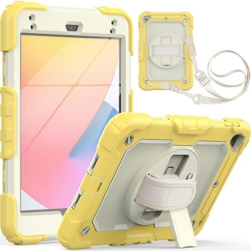 Kids Safe 360 Rotating Kickstand Silicone Case for iPad Mini 4 5 Shockproof Cover with Shoulder Strap and Screen Protector+Pen