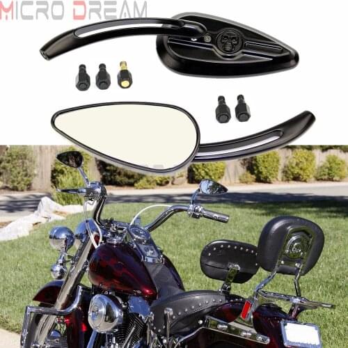 Black Motorcycle Skull Side Rearview Mirror Cafe Racer Custom Teardrop Side Mirrors For Harley Dyna Heritage Softail Sportster