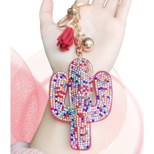Cactus Keychain Rhinestone Tassel Key Chain Keychains For Women Car Bag Accessories Pendant MultiRed Gold Chain Simple Key Ring