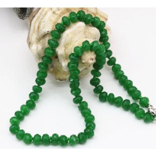 Natural Malaysia green jades stone chalcedony faceted abacus bead 5*8mm choker necklace for women clavicle chain 18inch B3205