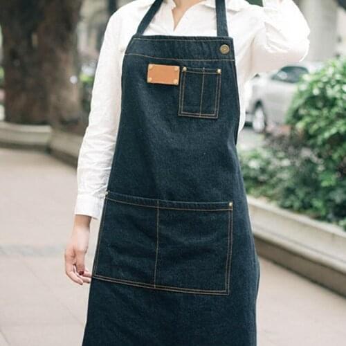 Black Blue Denim Apron Barber Barista Florist Cafe Bar Chef Bistro Uniforms Painter Tattoo Shop Painting Gardening Workwear K29