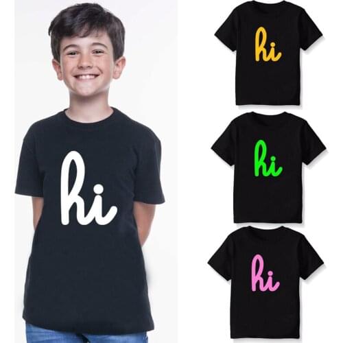 2021 Street Style Hi Letter Print Kids Tshirt Summer Short Sleeves Cotton Children Tops Tee Shirt Loose Graphic Tee 1-10Y