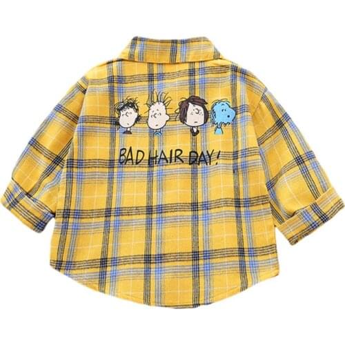 Baby boys tops 1-4T little kids plaid turn-down collar shirt toddler long sleeve cotton blouses infant clothes cartoon cute coat