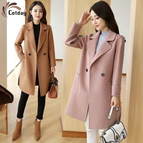 Cotday Long Loose Solid Dragon Phoenix Cloth Autumn Woolen Coat Women 2020 New Korean Version Medium Thin Women Woolen Coats