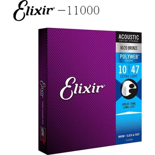 Elixir 11000 Strings 80/20 Bronze Acoustic Guitar Strings w POLYWEB Coating, Extra Light (.010-.047)
