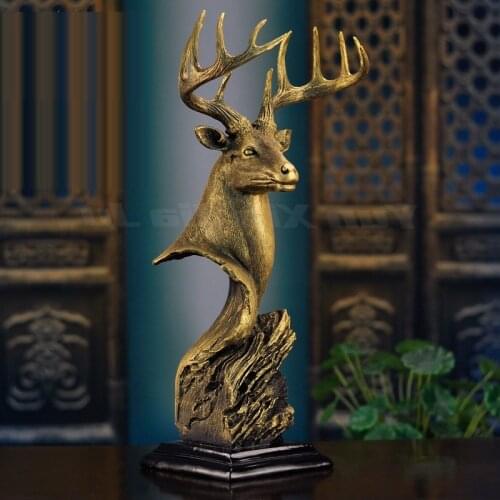 EUROPEAN DEER HEAD ART SCULPTURE LUCKY ANIMAL FIGURINE CREATIVE RESIN CRAFTS DECORATIONS FOR HOME WEDDING GIFT R3599