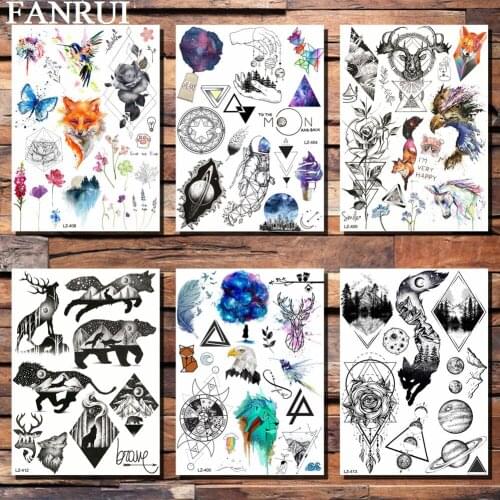 FANRUI Universe Geometric Triangle Realistic Planets Temporary Tattoo Sticker Galaxy Fake Tatoo Waterproof Women Men Body Art