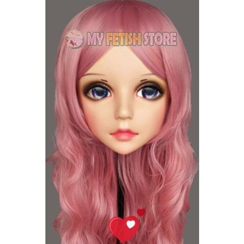 Hua-01)Female Sweet Girl Resin Half Head Kigurumi BJD Eyes Crossdress Cosplay Japanese Anime Role Lolita Mask With Eyes And Wig