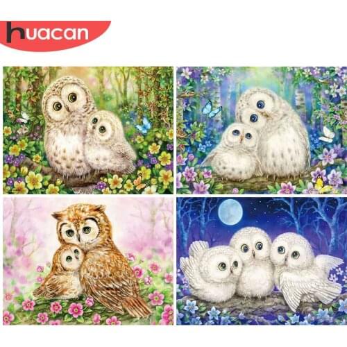 HUACAN 5D Diamond Painting Owl Full Square Round Rhinestone Kit DIY Diamond Embroidery Animal Mosaic Flower Handicraft Wall Art