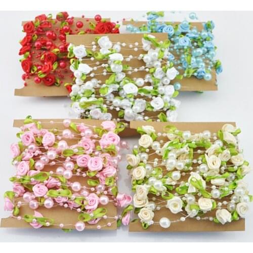 5M Fishing Line Artificial Pearls Beads Chain Garland Rose Flowers For Wedding Paty Bridal Bouquet Flower Decoration Supplies