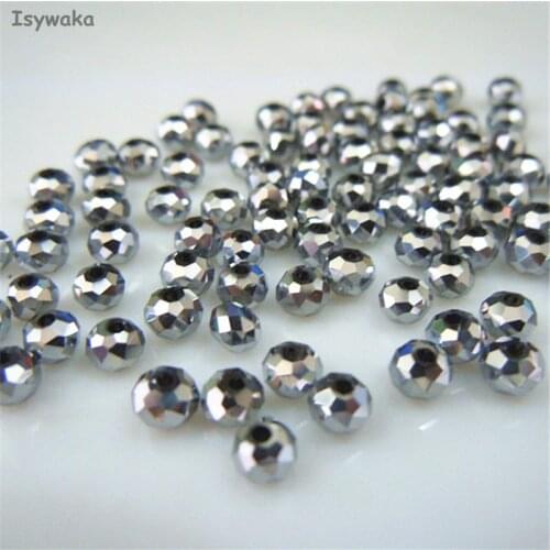 Isywaka Shining Silver Color 3*4mm 145pcs Rondelle Austria faceted Crystal Glass Beads Loose Spacer Round Beads Jewelry Making