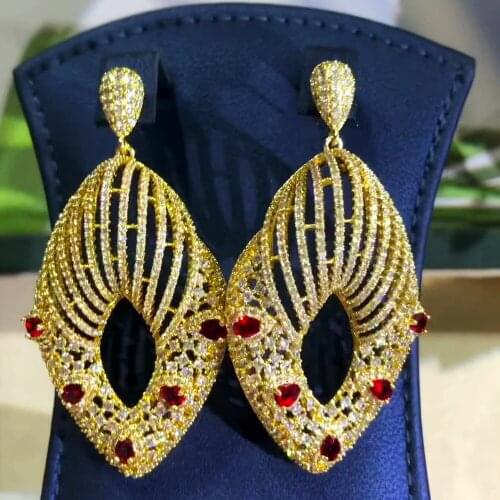 JIMBORA Trendy Original Design Long Dangle Earrings Cubic Zirconia Brand Square Pendant Earrings Nigerian Indian African Women
