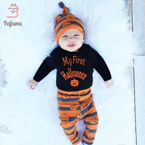 3PCS Baby Kid Halloween Pumpkin Clothing Set Tops+Pants+Hats Baby Halloween Costumes Cosplay Baby Clothes for newborn boy girl