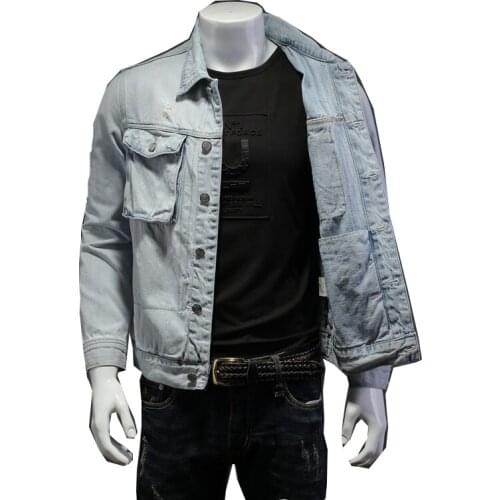 Mens motorcycle denim jacket retro street style mens bomber jacket fashion street style mens jacket