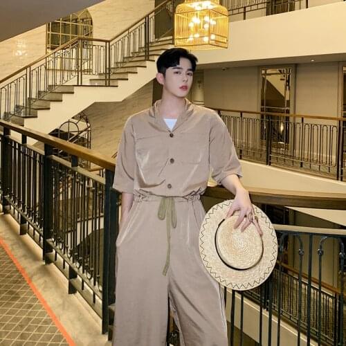 Men Women Casual Loose Overalls Khaki Black Pant Japan Streetwear Vintage Fashion Male Jumpsuit Wide Leg Trousers Couple Shirt