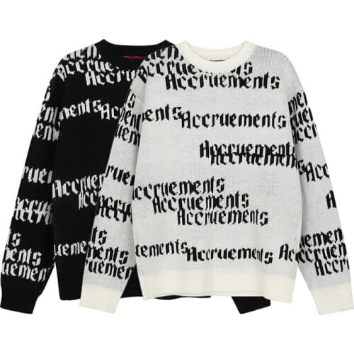 Men High Street Sweaters Harajuku Letter Jacquard Knitted Pullover Korean Casual Loose Tops Couple Streetwear Autumn Winter