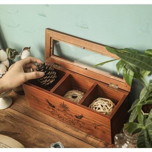 Коробка для Desktop Sewing Box Tea Head Rope Jewelry Boxes With Clamshell Wooden Glass Table Compartment Dustproof Tape Case
