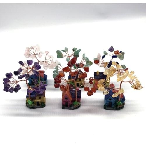 Natural Crystal Money Tree Fortune Good Luck Feng Shui Ornaments Crystal Calming Soothing Paperweight Center Home Decor Collect