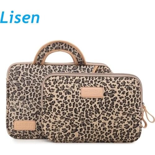 New Brand Lisen Laptop Bag 13,14,15.15.6 inch, Leopard Canvas Sleeve Case For MacBook Air Pro, Lady Women Handbag, Dropship F219